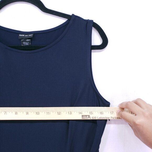 Kate and Lily Navy Blue Maxi Dress Sleeveless Polka dot Patchwork with Red Tie - Picture 4 of 14